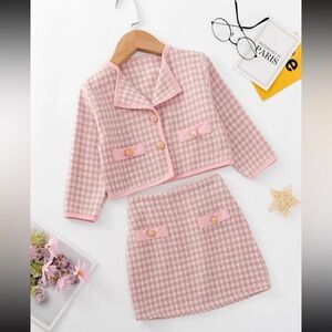 Toddler Girls Houndstooth Button Detail Jacket & Skirt